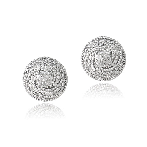 Sterling Silver 1/10 ct Diamond Round Spiral Stud Earrings
