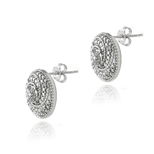 Sterling Silver 1/10 ct Diamond Round Spiral Stud Earrings-2