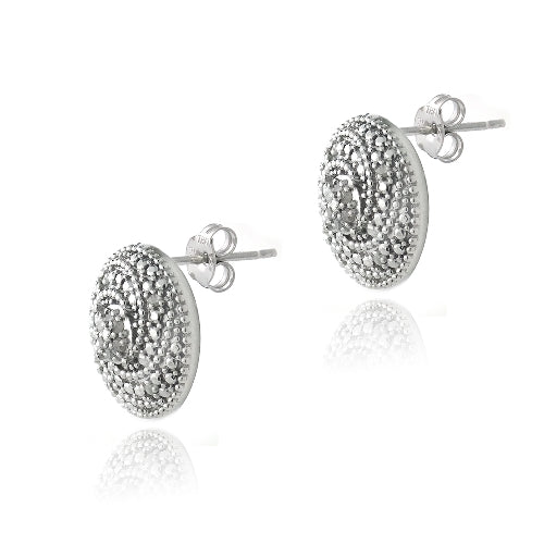 Sterling Silver 1/10 ct Diamond Round Spiral Stud Earrings