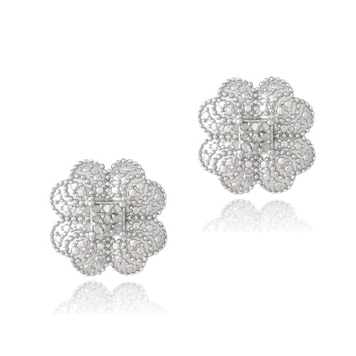 Sterling Silver 1/10 ct Diamond Clover Stud Earrings