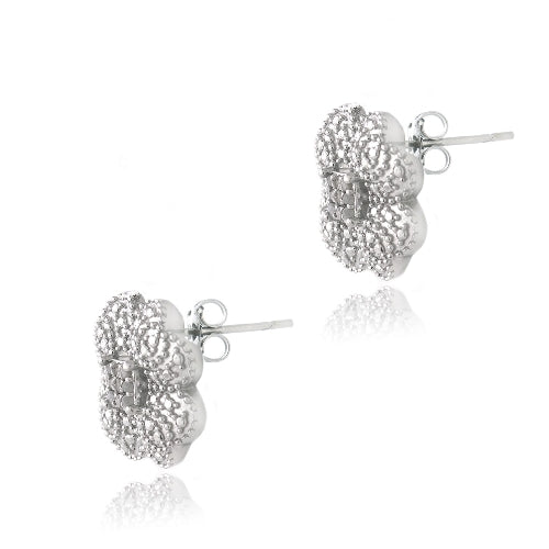 Sterling Silver 1/10 ct Diamond Clover Stud Earrings-2