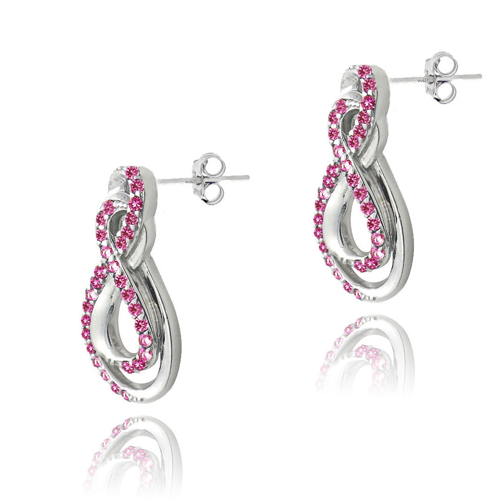 Sterling Silver Created Ruby Intertwined Infinity Earrings-2