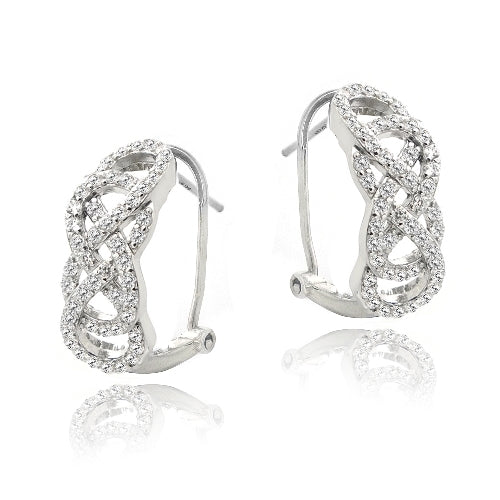 Sterling Silver Cubic Zirconia Double Intertwining Infinity Half Hoop Earrings