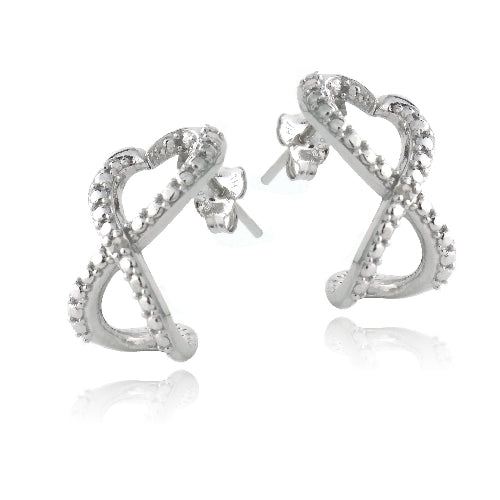 Sterling Silver Diamond Accent Infinity Heart Half Hoop Earrings