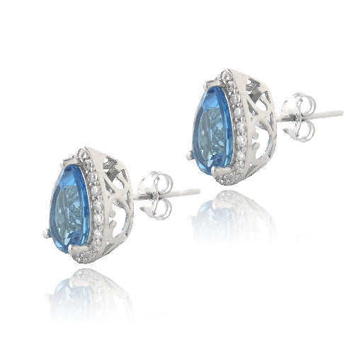 Sterling Silver 4.5ct London Blue Topaz & CZ Teardrop Stud Earrings-2