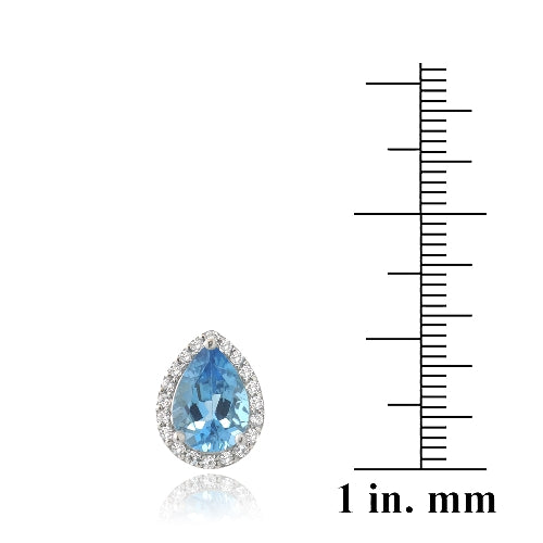 Sterling Silver 4.5ct London Blue Topaz & CZ Teardrop Stud Earrings-3