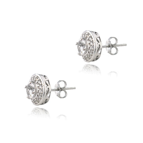 Sterling Silver 1.25ct White Topaz Round Stud Earrings-2