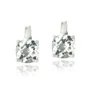 Sterling Silver 2.6ct White Topaz Cushion Cut Curve Stud Earrings