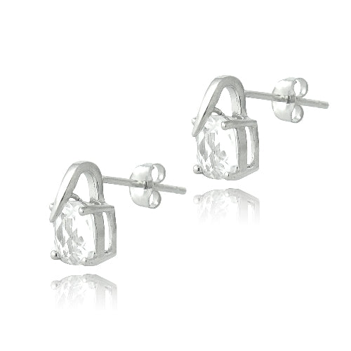 Sterling Silver 2.6ct White Topaz Cushion Cut Curve Stud Earrings-2