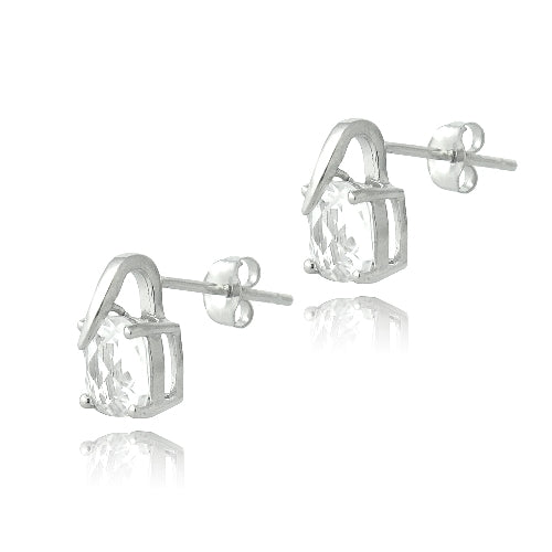 Sterling Silver 2.6ct White Topaz Cushion Cut Curve Stud Earrings