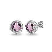 Sterling Silver Created Alexandrite & White Topaz Round Halo Stud Earrings