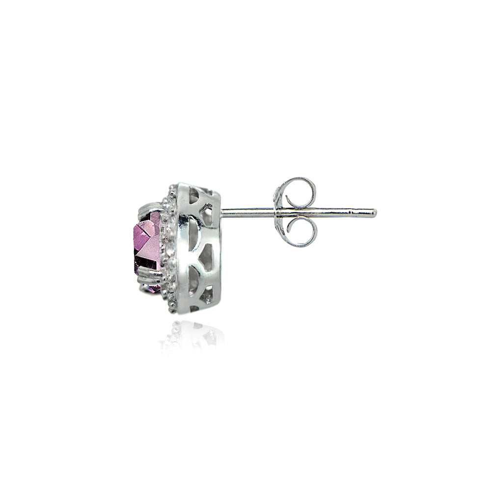 Sterling Silver Created Alexandrite & White Topaz Round Halo Stud Earrings-3