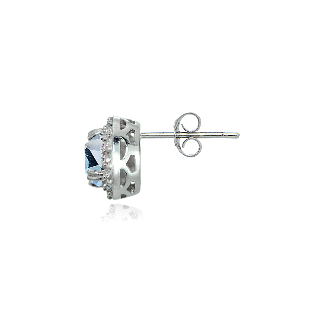 Sterling Silver Blue Topaz & White Topaz Round Halo Stud Earrings-3