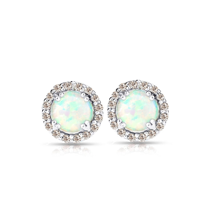 Sterling Silver Created White Opal and Morganite Round Halo Stud Earrings