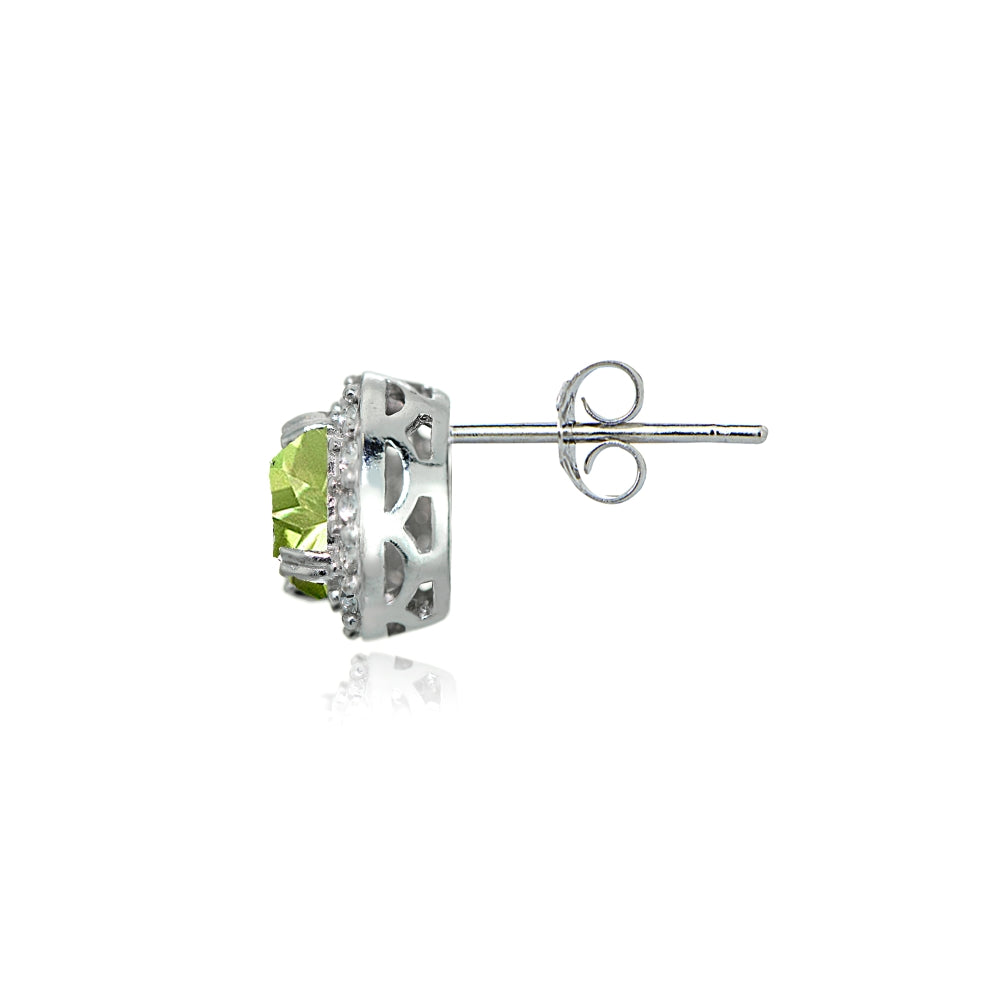 Sterling Silver Peridot & White Topaz Round Halo Stud Earrings-3