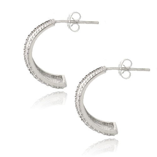 Sterling Silver Black Diamond Accent Striped Half-Hoop Earrings-2