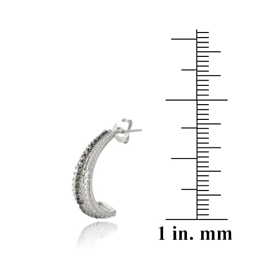 Sterling Silver Black Diamond Accent Striped Half-Hoop Earrings-3