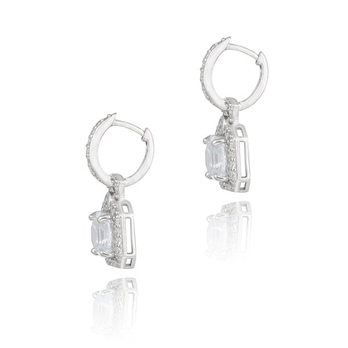 Sterling Silver 4.5ct Asscher Cut CZ Dangle Hoop Earrings-2