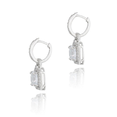 Sterling Silver 4.5ct Asscher Cut CZ Dangle Hoop Earrings
