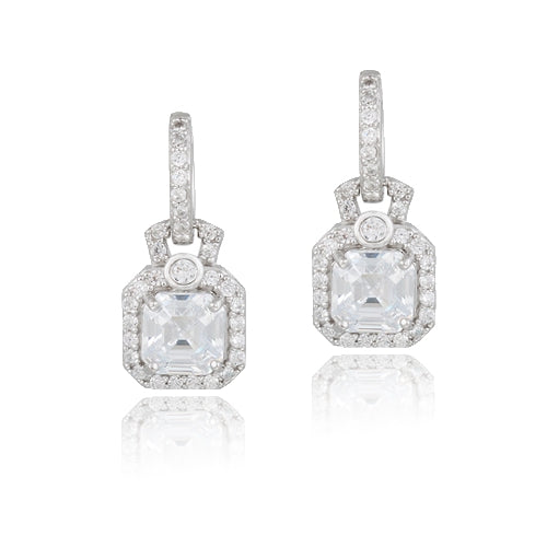 Sterling Silver 4.5ct Asscher Cut CZ Dangle Hoop Earrings-4