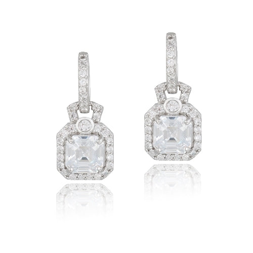 Sterling Silver 4.5ct Asscher Cut CZ Dangle Hoop Earrings-5