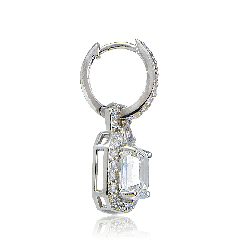 Sterling Silver 4.5ct Asscher Cut CZ Dangle Hoop Earrings-6
