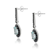 Sterling Silver 2.25ct Blue Topaz & Black Spinel Oval Dangle Earrings