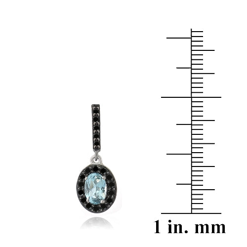 Sterling Silver 2.25ct Blue Topaz & Black Spinel Oval Dangle Earrings-3