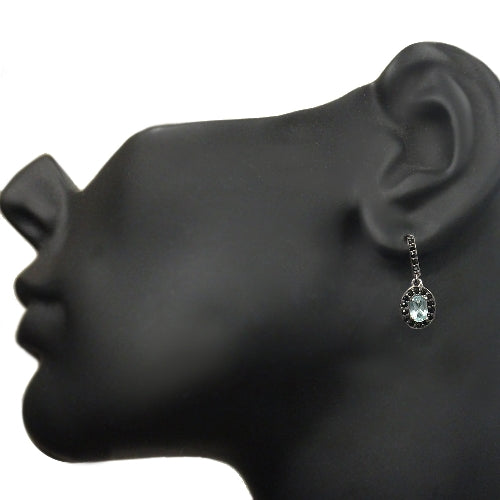Sterling Silver 2.25ct Blue Topaz & Black Spinel Oval Dangle Earrings-4