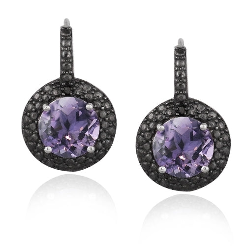 Sterling Silver 3.5ct Amethyst & Black Diamond Accent Leverback Earrings