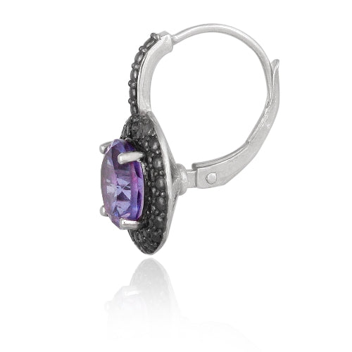 Sterling Silver 3.5ct Amethyst & Black Diamond Accent Leverback Earrings-2