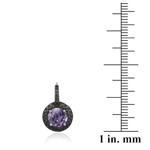 Sterling Silver 3.5ct Amethyst & Black Diamond Accent Leverback Earrings-3