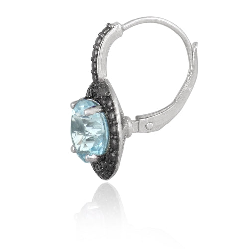 Sterling Silver 5ct Blue Topaz & Black Diamond Accent Leverback Earrings-2