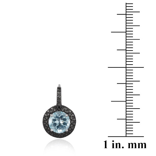Sterling Silver 5ct Blue Topaz & Black Diamond Accent Leverback Earrings-3