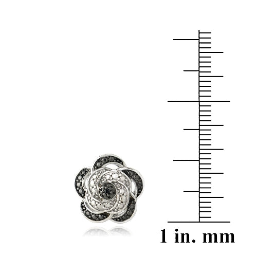 Sterling Silver Black Diamond Accent Flower Stud Earrings-3