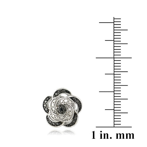 Sterling Silver Black Diamond Accent Flower Stud Earrings