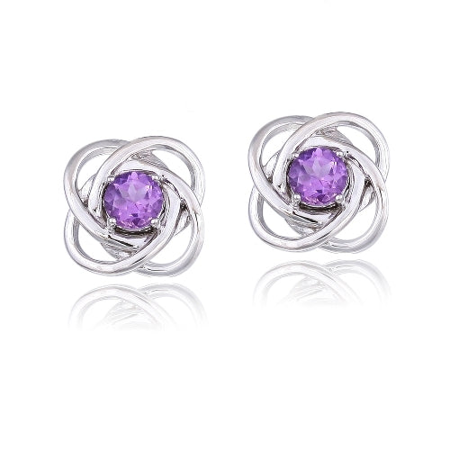 Sterling Silver 3/4ct Amethyst Love Knot Stud Earrings