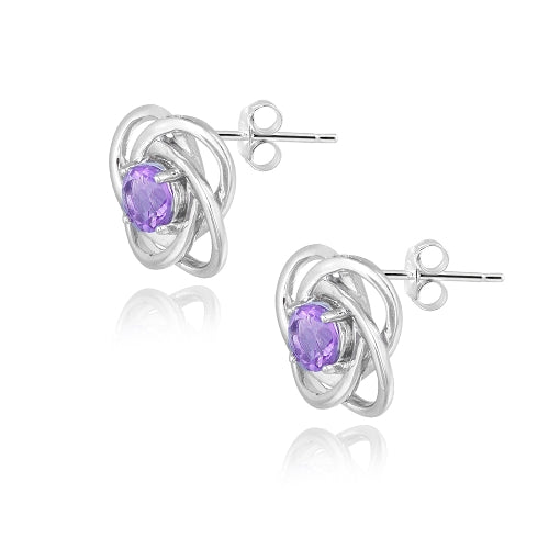 Sterling Silver 3/4ct Amethyst Love Knot Stud Earrings-2