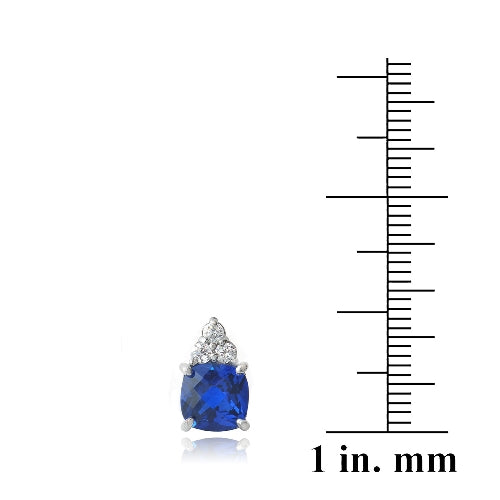 Sterling Silver 2ct Created Blue Sapphire & CZ Cushion Cut Stud Earrings-3