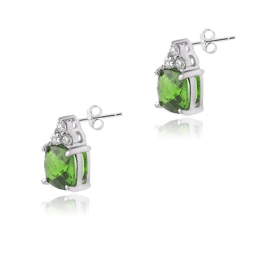 Sterling Silver 2ct Created Emerald & CZ Cushion Cut Stud Earrings-2