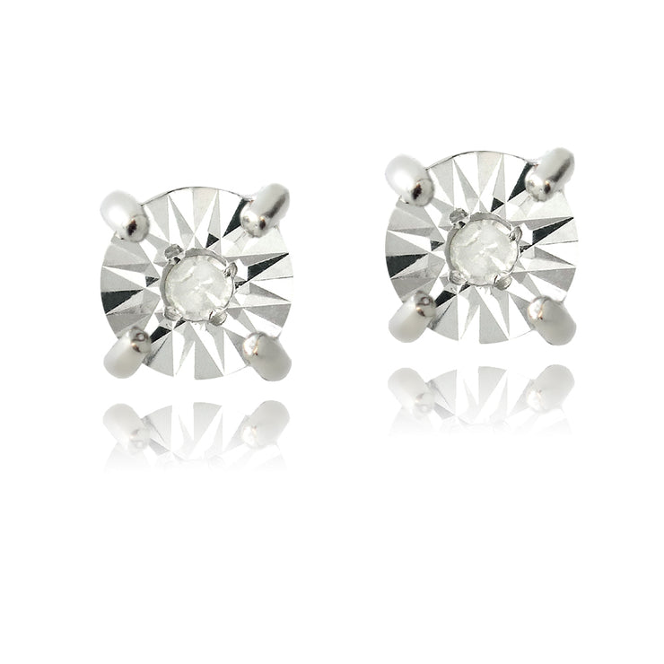 Sterling Silver Diamond Accent Illusion-Set Stud Earrings
