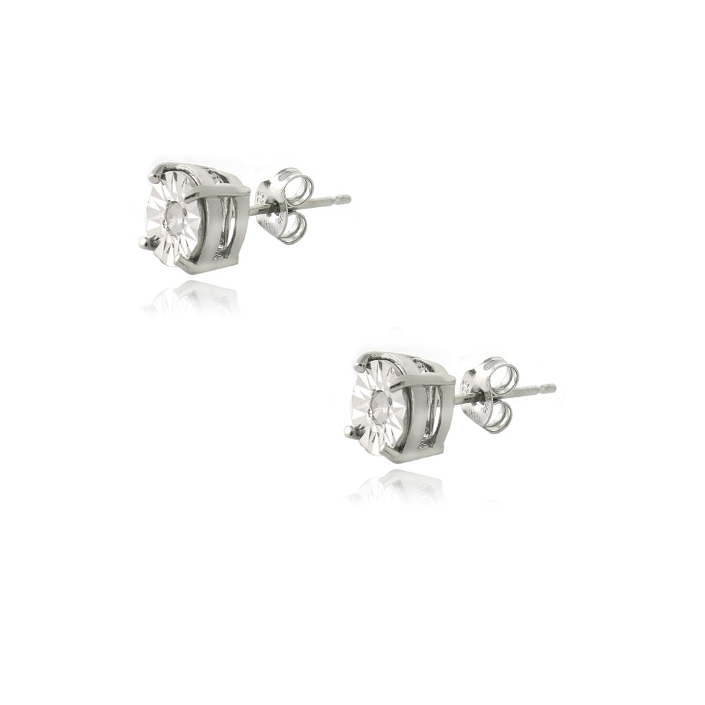 Sterling Silver Diamond Accent Illusion-Set Stud Earrings-2