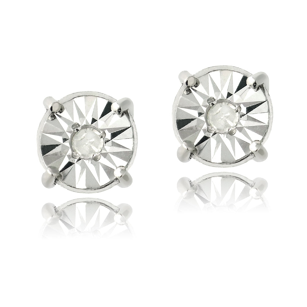 Sterling Silver 1/10 ct Diamond Illusion-Set Stud Earrings