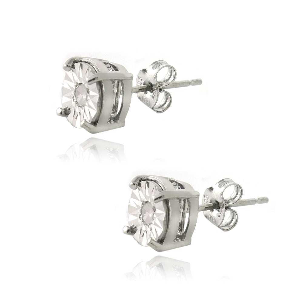 Sterling Silver 1/10 ct Diamond Illusion-Set Stud Earrings-2