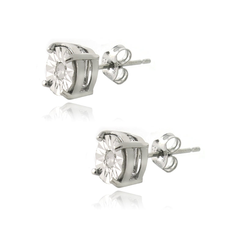 Sterling Silver 1/10 ct Diamond Illusion-Set Stud Earrings