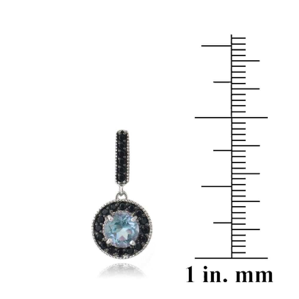 Sterling Silver 3ct Blue Topaz & Black Spinel Round Dangle Earrings-4