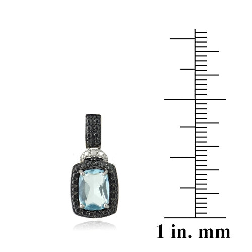 Sterling Silver 3.8ct Blue Topaz & Black Diamond Accent Rectangle Dangle Earrings-3