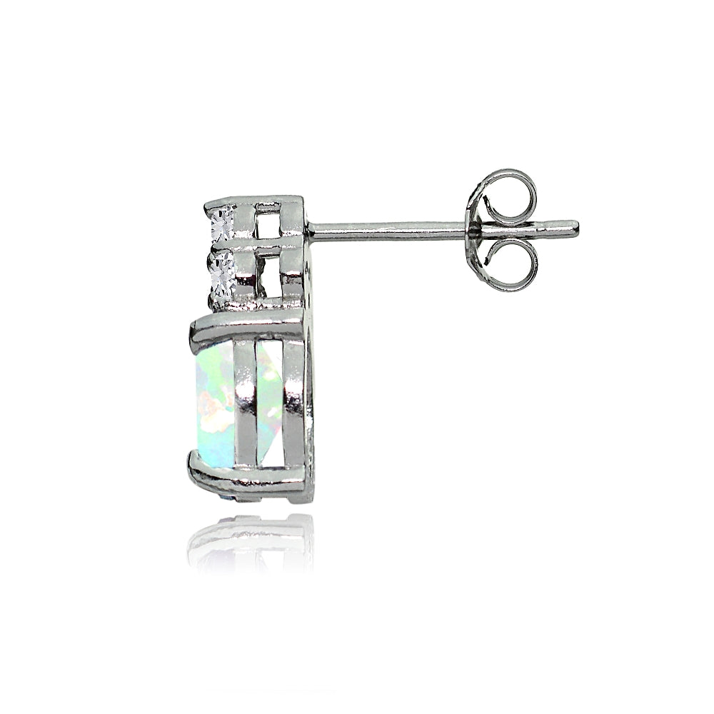 Sterling Silver Created White Opal & White Sapphire Oval Drop Earrings-2