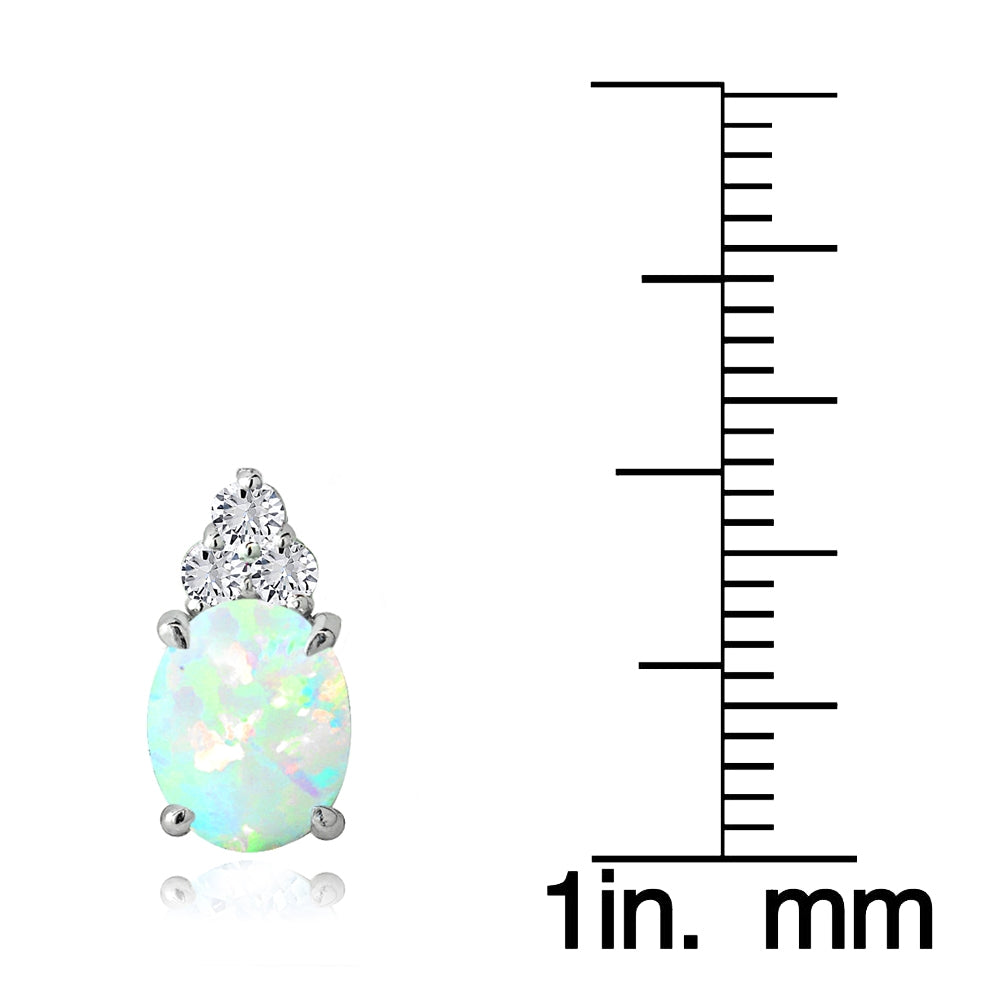 Sterling Silver Created White Opal & White Sapphire Oval Drop Earrings-3