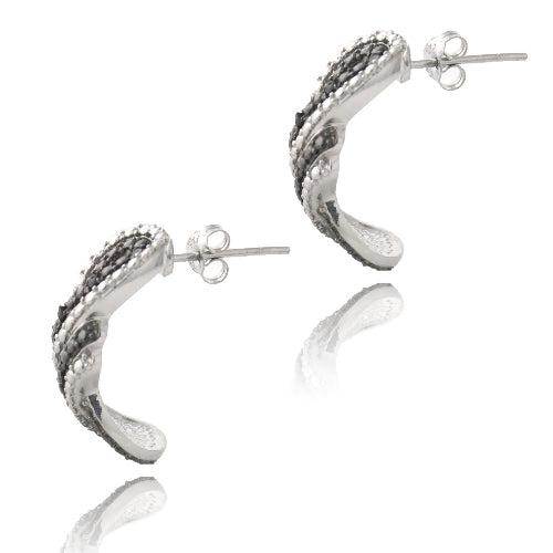 Sterling Silver 1/10 ct Black Diamond Black & White Infinity Loop Half Hoop Earrings-2
